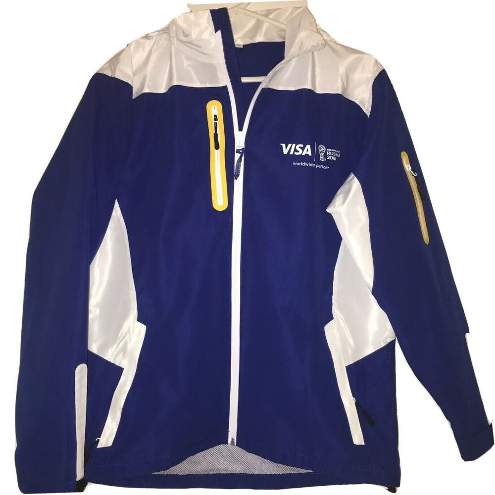 2018 FIFA Jacket Men's Medium World Cup Russia Visa Windbreaker Hood Removable